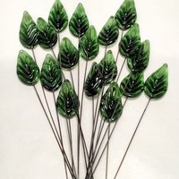Flat Sage Green Leaf - Glass Leaf Headpins  tiny small glass leaf shape on wire; individually crafted lampwork for flower bouquet or jewelry