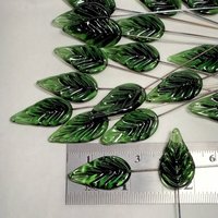 Flat Sage Green Leaf - Glass Leaf Headpins  tiny small glass leaf shape on wire; individually crafted lampwork for flower bouquet or jewelry