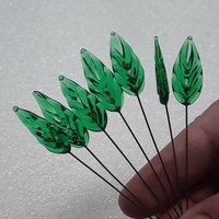 Flat Medium Green Glass Leaf Headpins, tiny small glass leaf shape on wire handmade lampwork; jewelry, wedding decor, mixed media, host gift