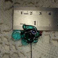 Dark Seagreen Teal Fish glass miniature 5" high; small, tiny fish sculpture on wire  ~ tiny, small miniature glass sculpture