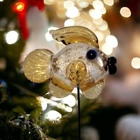 GOLDIE #2 GLITTER FISH glass sculpture 5" high; handmade lampwork small fish sculpture on wire  ~ tiny small miniature glass fish