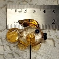 GOLDIE #2 GLITTER FISH glass sculpture 5" high; handmade lampwork small fish sculpture on wire  ~ tiny small miniature glass fish