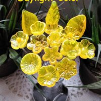UV Reactive Yellow/Amber mini tiny small glass flowers on 5" wire, handcrafted lampwork, glows in uv light,colors vary due to glass density