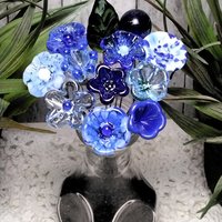 TRUE BLUE BOUQUET-loyal/trustworthy/faithful ~glass flower bouquet, small glass flowers handcrafted, curio, windowsill, collegue friend gift