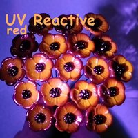 Red Embers Opaque UV Reactive - glass flowers on wire mini small tiny glass flowers; individually crafted lampwork, 395nm glows orange in UV