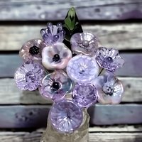 Love Lavender Bouquet ~glass flower/leaf (11 flowers + 1 leaf total) tiny small miniature glass flowers individually crafted lampwork