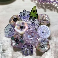 Love Lavender Bouquet ~glass flower/leaf (11 flowers + 1 leaf total) tiny small miniature glass flowers individually crafted lampwork