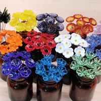 PLETHORA MIX!  Glass flower headpins ~ Miniature tiny small glass flowers on wire - flower bouquet; individually crafted lampwork