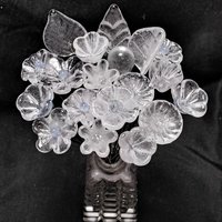 Full Set/12; SOFT BLUE GLOW uv reactive glass flowers; mini tiny small glass flowers on wire; individually crafted lampwork; soft blue glow