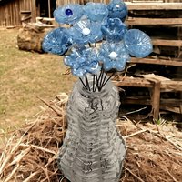 DENIM BLUE glass flowers; mini tiny small glass flowers on wire;handcrafted lampwork, jewelry, mixed media, wedding, curio, small gifts