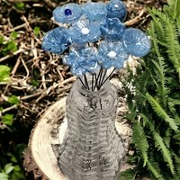 DENIM BLUE glass flowers; mini tiny small glass flowers on wire;handcrafted lampwork, jewelry, mixed media, wedding, curio, small gifts
