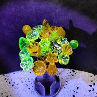 UV Reactive Yellow/Amber mini tiny small glass flowers on 5" wire, handcrafted lampwork, glows in uv light,colors vary due to glass density