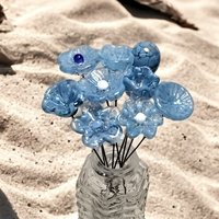 DENIM BLUE glass flowers; mini tiny small glass flowers on wire;handcrafted lampwork, jewelry, mixed media, wedding, curio, small gifts