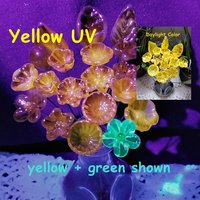 UV Reactive Yellow/Amber mini tiny small glass flowers on 5" wire, handcrafted lampwork, glows in uv light,colors vary due to glass density