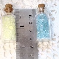 Uranium UV Glass Chips in Larger 1.75" Bottle Jar; Uranium, Green, Blue, Yellow, Amberina; curio, jewelry, mixed media, UV GLOW 365nm 395nm