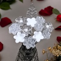 Snow White Lace Glass Flower Bouquet, tiny small minature glass flowers handcrafted lampwork, gift, wedding, curio, windowsill, lace, baby