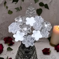 Snow White Lace Glass Flower Bouquet, tiny small minature glass flowers handcrafted lampwork, gift, wedding, curio, windowsill, lace, baby