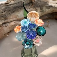 Ocean Beach Bouquet mixed glass flowers with ocean beach colors, tiny small mini glass flowers; each unique, great gift! ocean, beach, sand