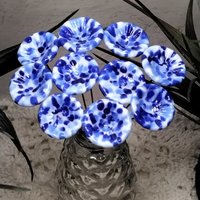 Blue and White Coral Disk Chinoiserie Currier Ives glass flower headpins, tiny small mini glass flowers on wire individual crafted lampwork