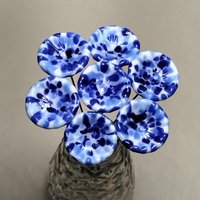 Blue and White Coral Disk Chinoiserie Currier Ives glass flower headpins, tiny small mini glass flowers on wire individual crafted lampwork