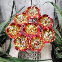 FIRE 5-Petal glass flower on wire headpins  ~ miniature, tiny, small glass flowers on wire; individually crafted lampwork, 395uv glows!