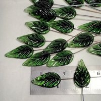Glass Leaf Mutli-color Variety, Flat Shape on 5inch wire, headpin, 3/4-1" long; each unique; jewelry, bouquet, plants, wedding, mixed media