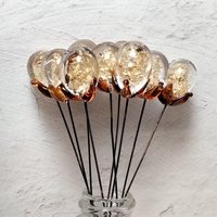 GOLD GLITTER ORB - Glass Drop Orb: glass with gold glitter inside each unique;  handmade lampwork, jewelry, mix media, plant pick, wedding