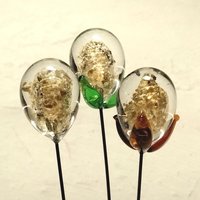 GOLD GLITTER ORB - Glass Drop Orb: glass with gold glitter inside each unique;  handmade lampwork, jewelry, mix media, plant pick, wedding