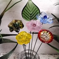 Lil' Somethin' Glass Flower Bouquet; 5 glass flowers + 1 leaf;tiny mini small glass flowers in a bouquet; gift, coworker, love, just because