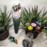 Lil' Somethin' Glass Flower Bouquet; 5 glass flowers + 1 leaf;tiny mini small glass flowers in a bouquet; gift, coworker, love, just because