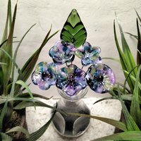 HYDRANGEA glass flowers, tiny small mini glass flowers on wire; handcrafted lampwork, jewelry, mixed media, wedding, plants, great gifts