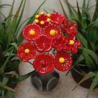 Red and Gold opaque glass flowers, headpins ~ tiny small mini glass flowers on wire; individually crafted lampwork; Med Red jewelry, gifts