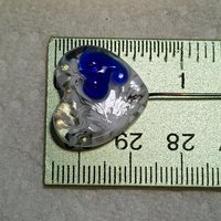 Glass Heart: White Swirls/Blue Heart on 5in wire. Use for floral bouquet, plants, jewelry, gifts; each unique Measures 3/4in x 3/4in