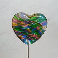 Glass Heart Prism Kaleidoscope Rainbow Heart on 5in wire. Use for floral bouquet, plants, jewelry, gifts; each unique Measures 3/4in x 3/4in