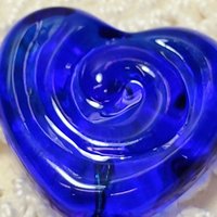Blue Water Ripples Glass Heart Plant Pick: Medium Blue with Ripple Swirl imprint. Use for floral bouquet, plants, gifts, wedding.  3/4in