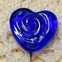 Blue Water Ripples Glass Heart Plant Pick: Medium Blue with Ripple Swirl imprint. Use for floral bouquet, plants, gifts, wedding.  3/4in