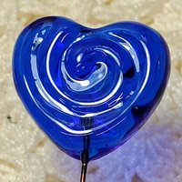 Blue Water Ripples Glass Heart Plant Pick: Medium Blue with Ripple Swirl imprint. Use for floral bouquet, plants, gifts, wedding.  3/4in