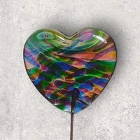 Glass Heart Prism Kaleidoscope Rainbow Heart on 5in wire. Use for floral bouquet, plants, jewelry, gifts; each unique Measures 3/4in x 3/4in
