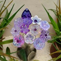 Love Lavender Bouquet ~glass flower/leaf (11 flowers + 1 leaf total) tiny small miniature glass flowers individually crafted lampwork