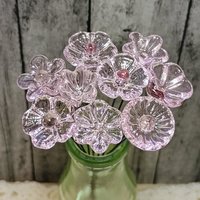 Pink Crystal glass flowers ~ tiny small miniature glass flowers on wire; for small bouquet gifts or jewelry, glass flowers made in my studio