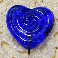 Blue Water Ripples Glass Heart Plant Pick: Medium Blue with Ripple Swirl imprint. Use for floral bouquet, plants, gifts, wedding.  3/4in