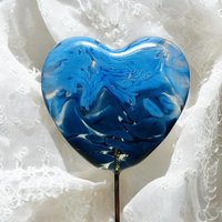 Glass Heart: Denim Blue Jean Quaker Slate on 5in wire. Use for floral bouquet, plants, jewelry, gifts; each unique Measures 3/4in x 3/4in