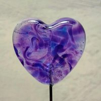 Custom Made Glass Heart Plant Pick for small floral bouquet, 3/4"x5in wire; handcraft lampwork, jewelry, gift, curio, windowsill, small vase