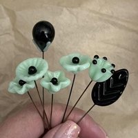 Jadeite Green Opalino glass flower, tiny small miniature glass flowers on wire; handcraft lampwork, great for jewelry, wedding, cakes, curio