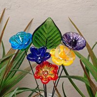 Lil' Somethin' Glass Flower Bouquet; 5 glass flowers + 1 leaf;tiny mini small glass flowers in a bouquet; gift, coworker, love, just because