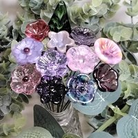Pink Purple Lavender Bouquet ~glass flower/leaf , tiny small glass flowers handcrafted lampwork, gift, curio, windowsill, wedding