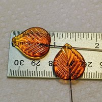Amber Elegant Glass Leaves fall autumn, leaf on 5" wire, pendant, amber colors; handcrafted; jewelry, bouquet, plants, wedding, mixed media