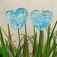 Glass Heart Turquoise Plant Pick on 5in wire. Use for floral bouquet, plants, jewelry, wedding cake or table decor, gifts; each unique 3/4in