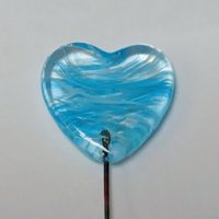 Glass Heart Turquoise Plant Pick on 5in wire. Use for floral bouquet, plants, jewelry, wedding cake or table decor, gifts; each unique 3/4in