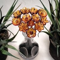 Medium Amber glass flowers, mini tiny small glass flowers on wire; handcrafted lampwork, jewelry, gifts, wedding, bouquets, mixed media